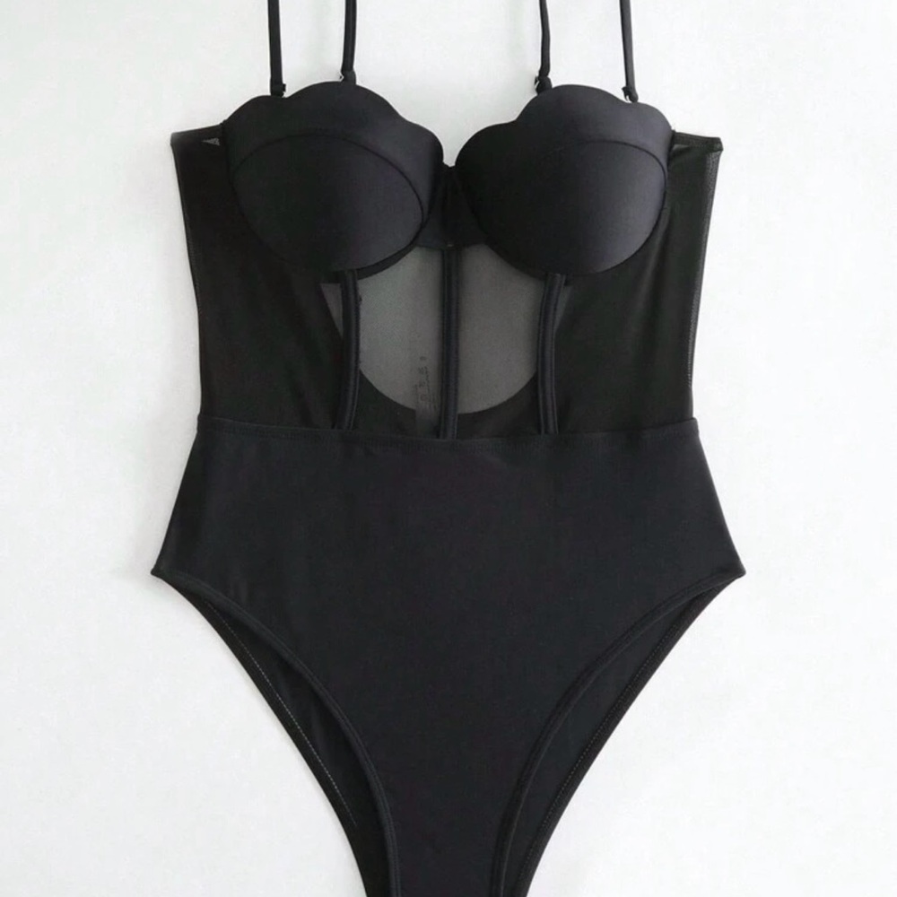 Swim SXY Summer Beach Contrast Mesh Underwire One Piece Swimsuit